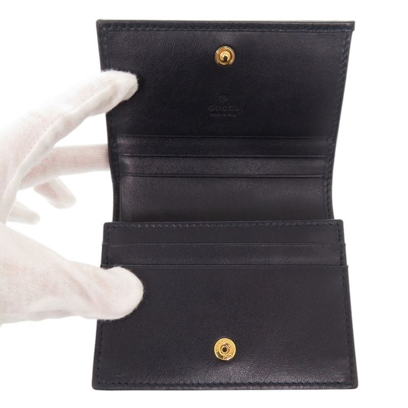 Gucci Horsebit 621887 Canvas Leather Beige Navy Bifold Wallet 0860 Gucci