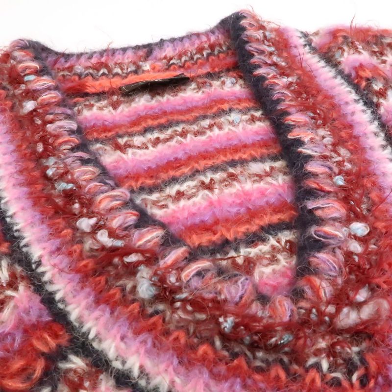 Chanel Border Knit P72980 K10502 Alpaca Silk V-neck Pink #36 Sweater Chanel