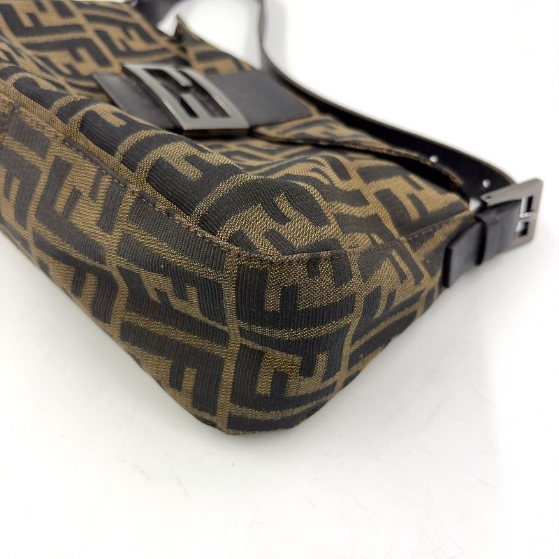 Fendi Mamma Bucket Zucchino Leather X Canvas Dark Brown X Beige Shoulder Bag