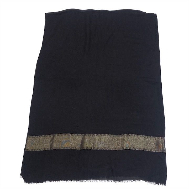 Chanel CC Logo Silk Large Shawl Scarf Pashmina Black Gold