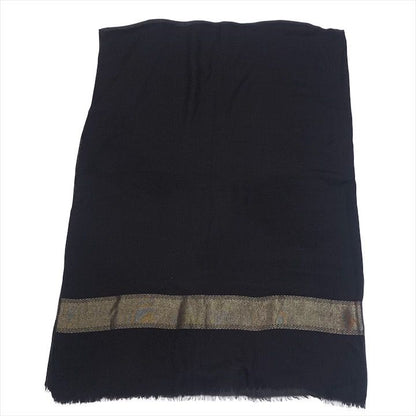 Chanel CC Logo Silk Large Shawl Scarf Pashmina Black Gold