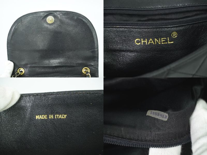 Authentic Chanel Coco Mark Matelasse Tassel Chain Shoulder Bag Leather Black