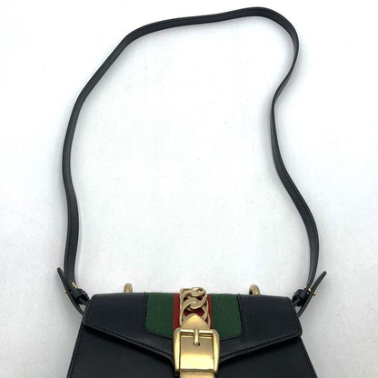 Gucci 470270 Sylvie Shoulder Bag Sherry Line Chain Leather Black Women