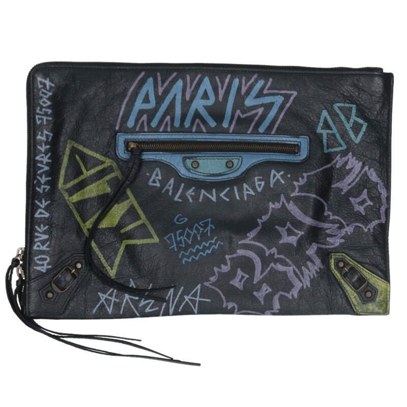 Balenciaga 362967 Graffiti Print Leather Clutch Bag For Men