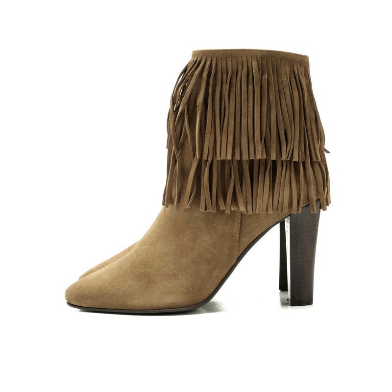 Saint Laurent Paris Boots Size 37.5 Fringe Boots Ankle Short Boots Shoes Made