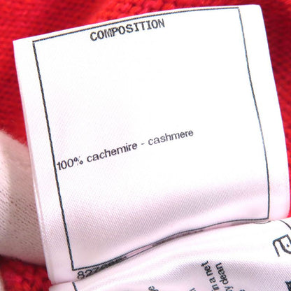 CHANEL P57305 100% Cashmere Coco Mark Pearl V-neck Long Sleeve Knit Sweater Red