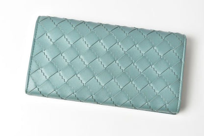 Bottega Veneta Long Wallet Flap Intrecciato Light Blue