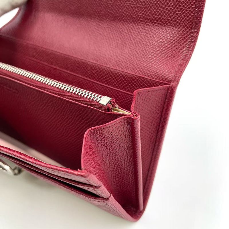Bvlgari Bifold Leather Red Wallet Silver