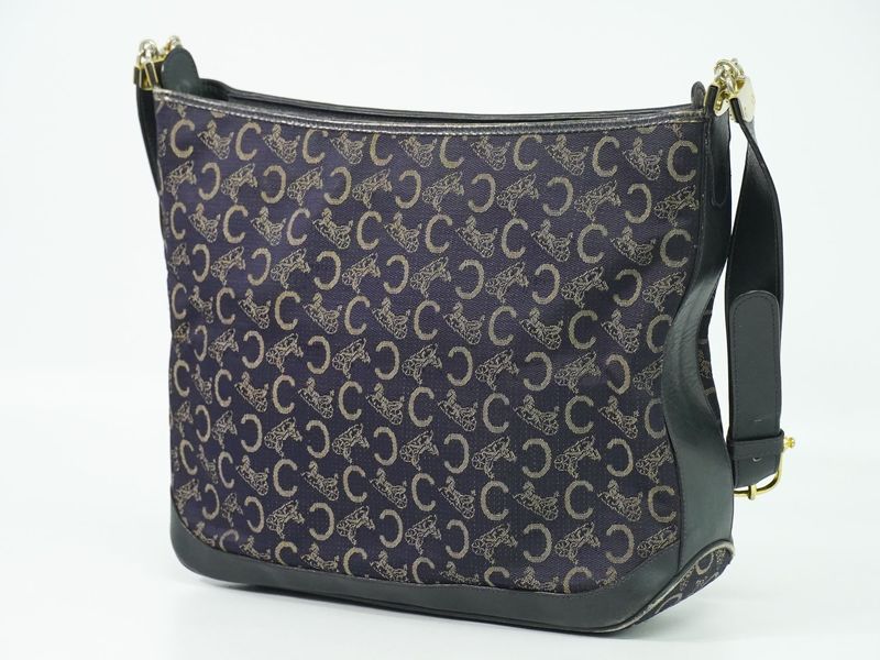 Authentic Celine C Macadam Shoulder Bag Canvas Navy Macadam Bag Pre-owned