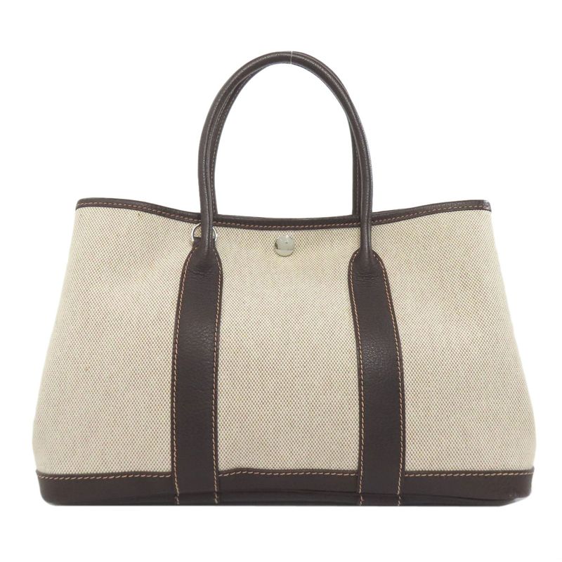 Hermes Garden Party TPM Marron Silver Hardware Handbag Toile Women
