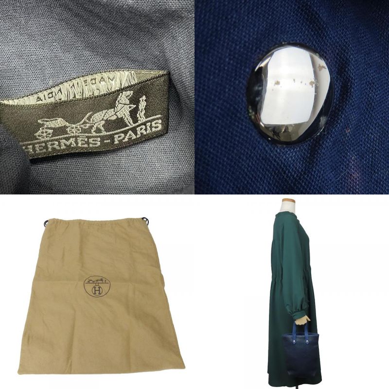 Hermes Tote Bag Amedava Diago PM Leather Polyester Navy Silver Hardware Woven