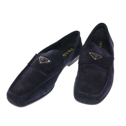Prada Logo Plate Suede Leather Square Toe Loafer Shoes 2dc226 Navy 10