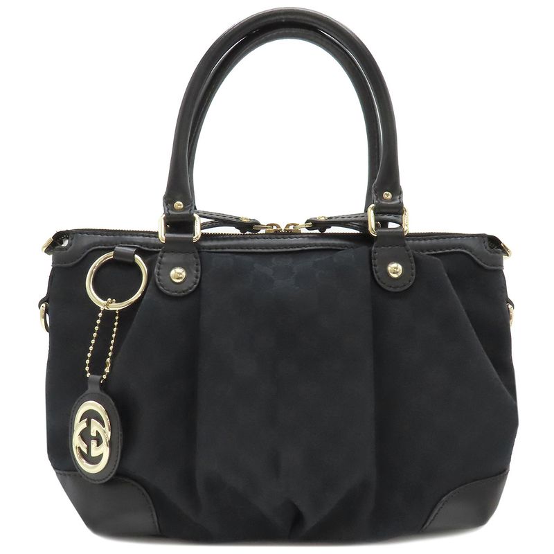 Gucci 2way Bag Sookie 2way GG Canvas Black Gold Hardware Black Shoulder Handbag