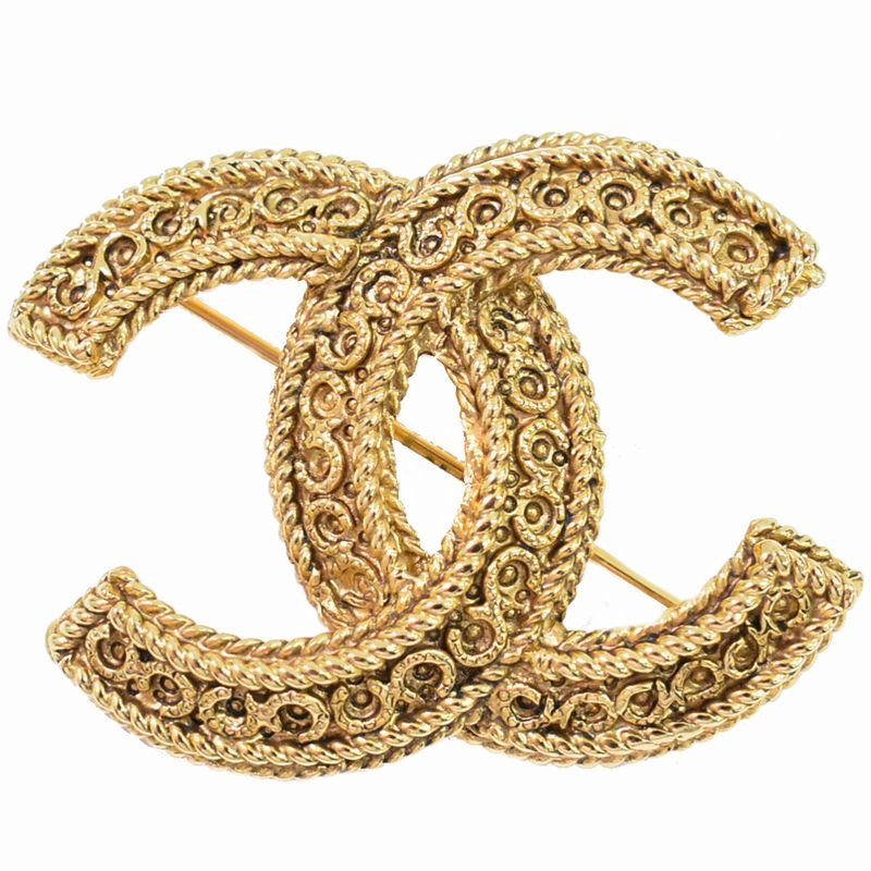 Authentic Chanel Coco Mark Brooch GP Gold Plated Coco Mark Accessories Jewelry
