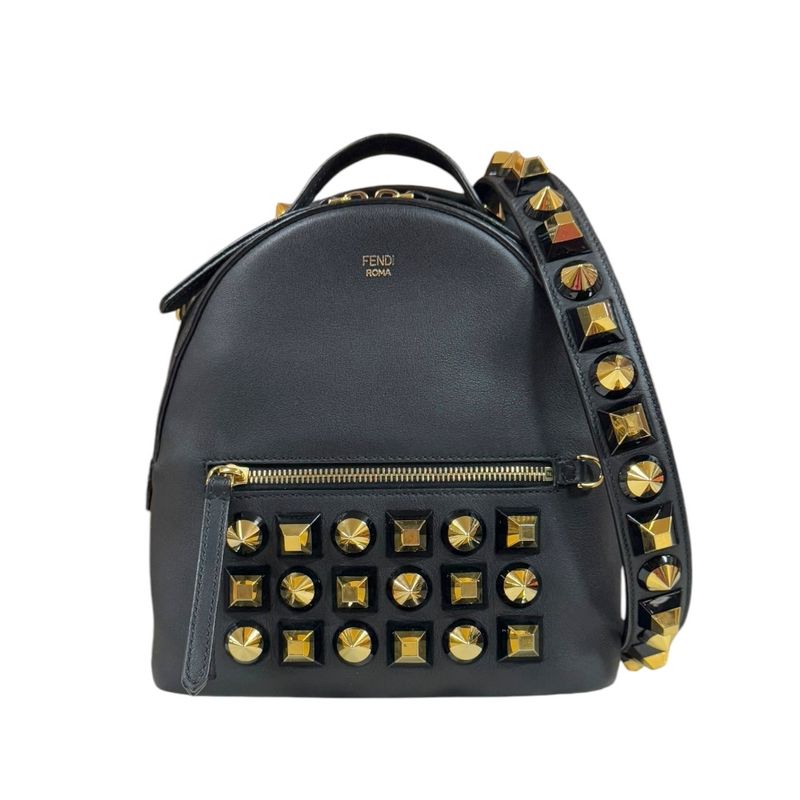 Fendi Bolsavit Dolce Studded Shoulder Bag Leather 8bt281 Black Women's Fendi