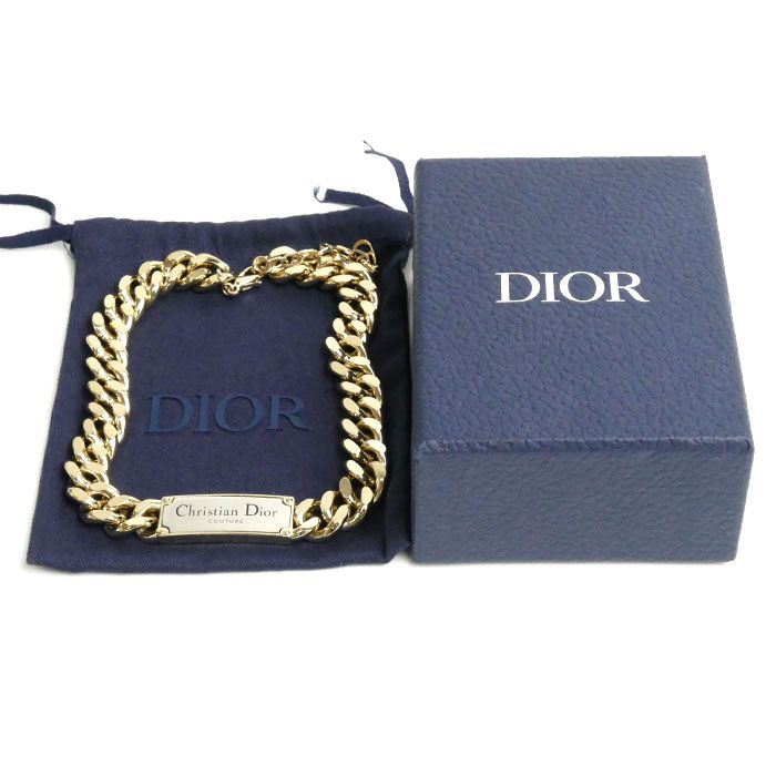Christian DIOR Brass Couture Chain Link Necklace N2064hommt D012 1650g 40-47cm