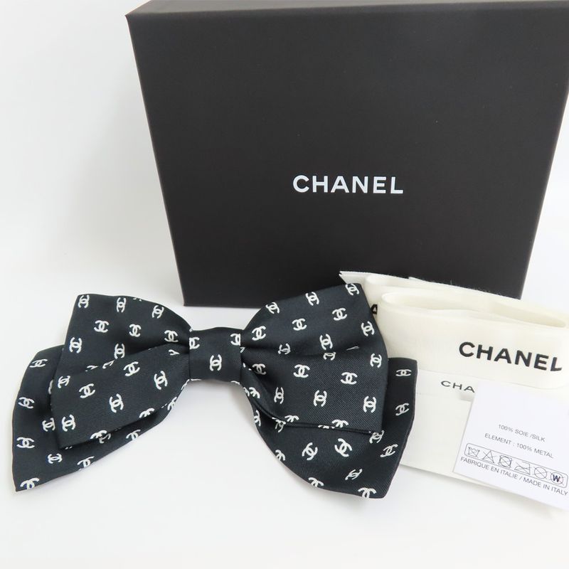 Chanel Valletta Aaa821 25P Coco Mark Ribbon Black Silk Hair Accessory