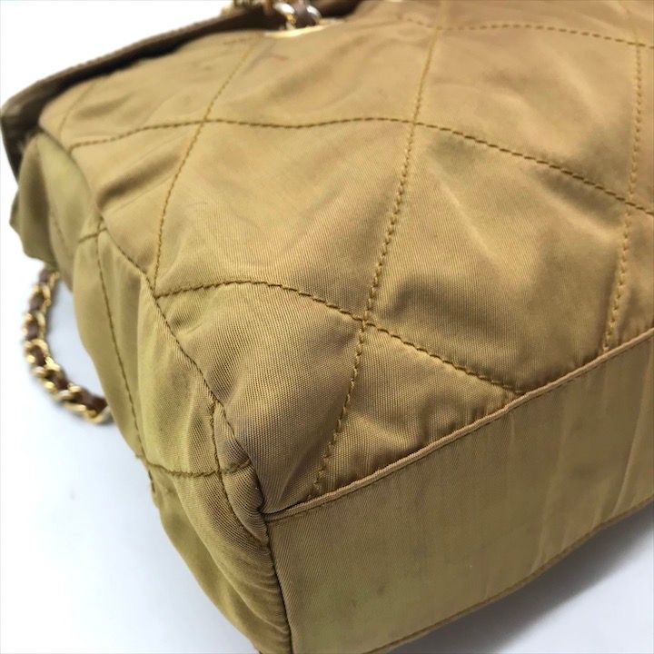 Prada Nylon Tessuto Chain Shoulder Tote Brown
