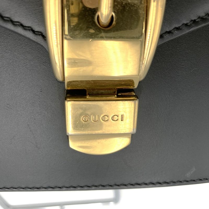 Gucci 470270 Sylvie Shoulder Bag Sherry Line Chain Leather Black Women