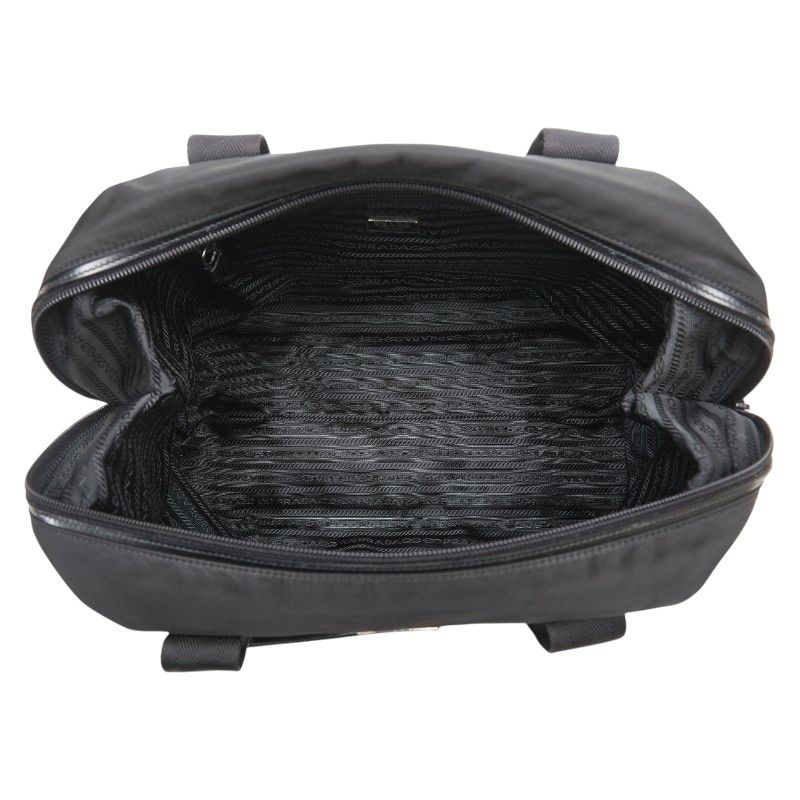 Prada Triangle Logo Plate Handbag Tote Bag Vr4377 Black Nylon Leather Women