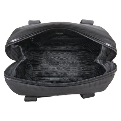 Prada Triangle Logo Plate Handbag Tote Bag Vr4377 Black Nylon Leather Women