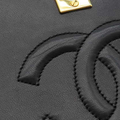 Chanel Shoulder Bag Matelasse Full Flap Lambskin Black Gold Hardware Black