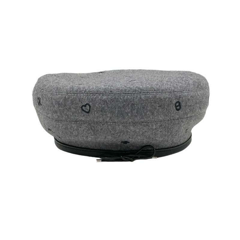 Hermes Beret Cashmere Gray Black Embroidery Hat