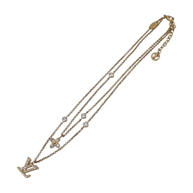 Louis Vuitton Necklace Lady LV M01845 Monogram Flower Rhinestone Strass Gold