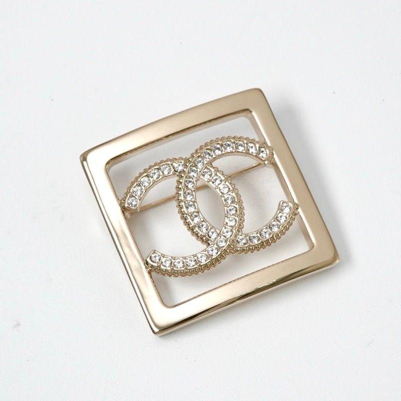 Chanel Brooch Corsage Gold Coco Mark Rhinestone Square
