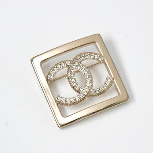 Chanel Brooch Corsage Gold Coco Mark Rhinestone Square