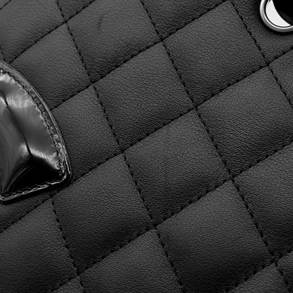 Chanel Tote Bag Cambon Line Medium Leather Enamel Black Silver Hardware Black