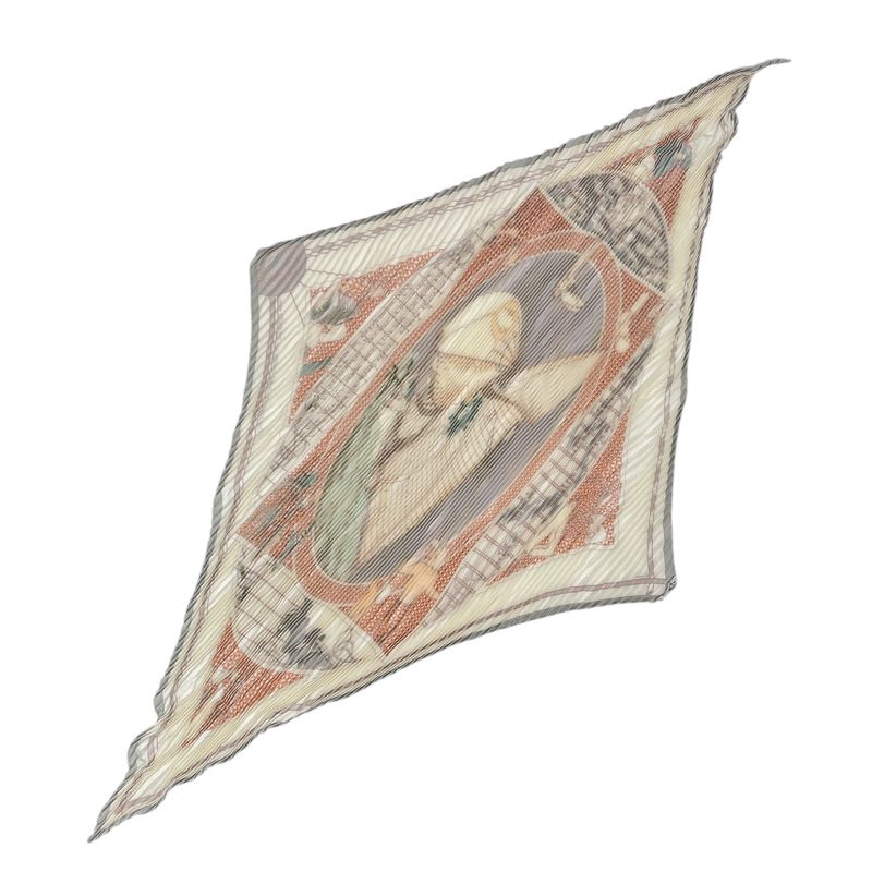 Hermes Silk Scarf Pleated Voyage AU LONG Cours Pelagic Multicolor With Box