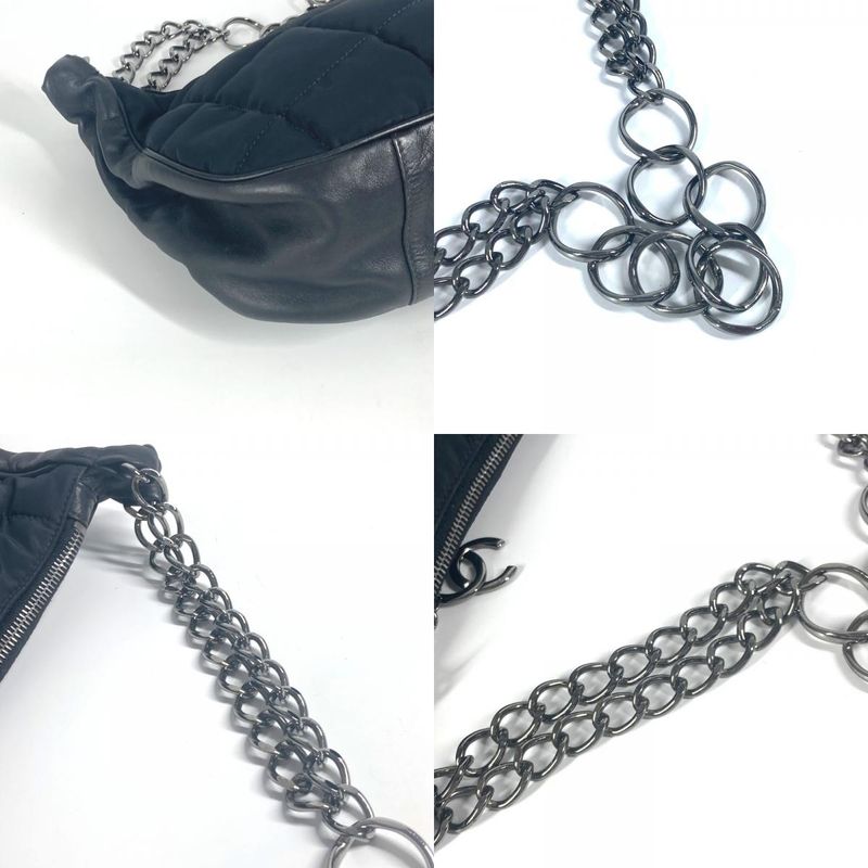 Chanel Shoulder Bag CC Coco Mark Choco Bar Leather / Nylon Black