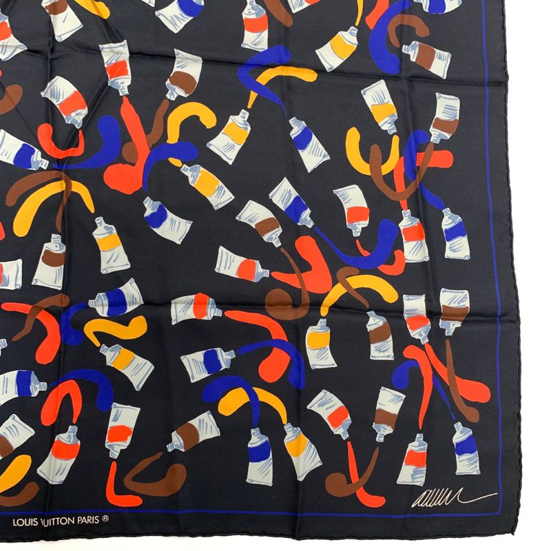 Louis Vuitton Louis Vuitton Silk Scarf Painted Black And Multicolor