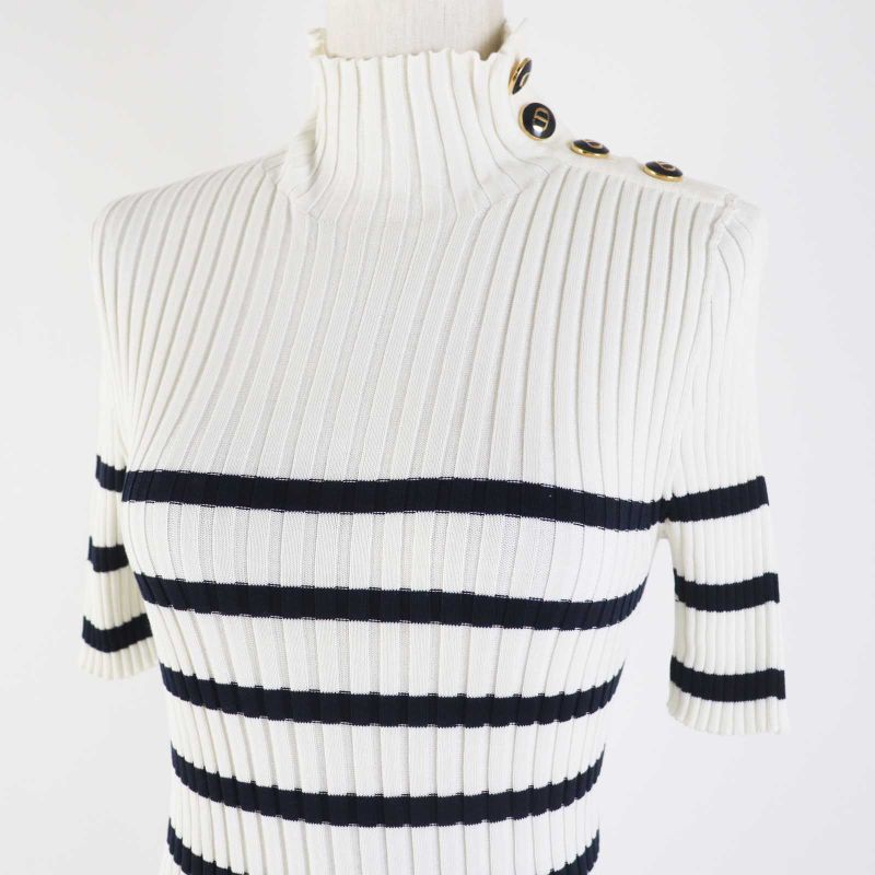 Christian DIOR 114s48am725 100% Cotton Logo Button Striped High Neck Short