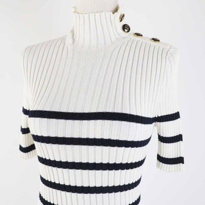 Christian DIOR 114s48am725 100% Cotton Logo Button Striped High Neck Short