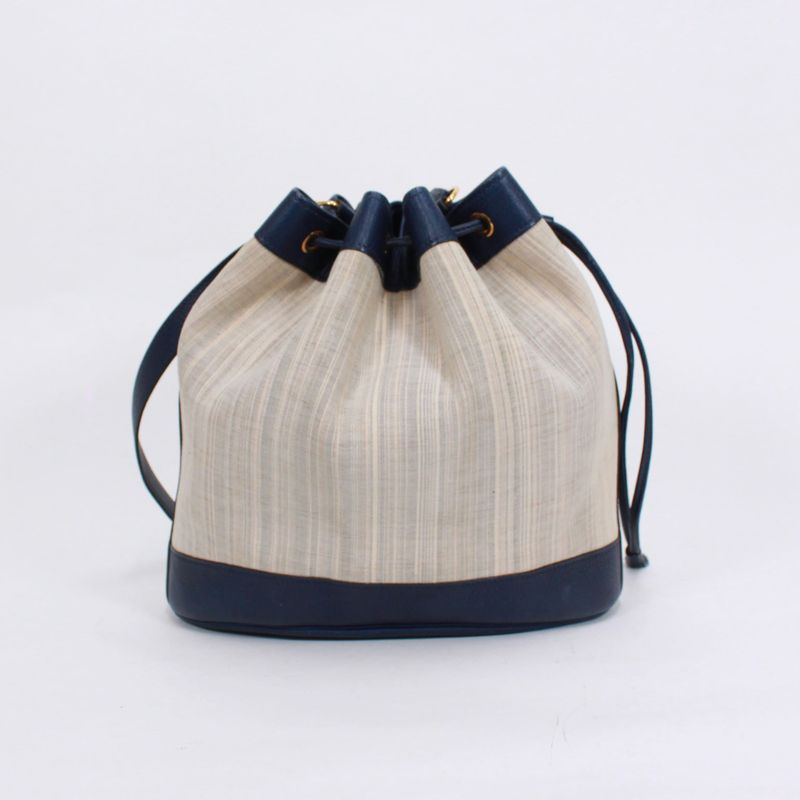 Hermes Market PM Leather And Canvas Blue Handbag Gold