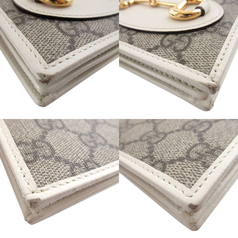 Gucci 621887 Horsebit GG Supreme Leather Beige Compact Wallet Bifold Wallet