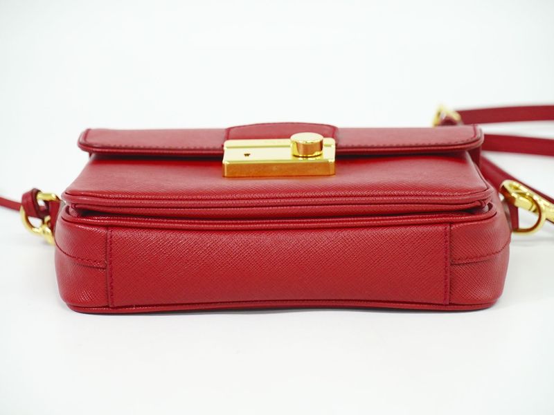 Authentic Prada Saffiano Leather 2WAY Shoulder Bag Handbag Pochette Red Bt0959