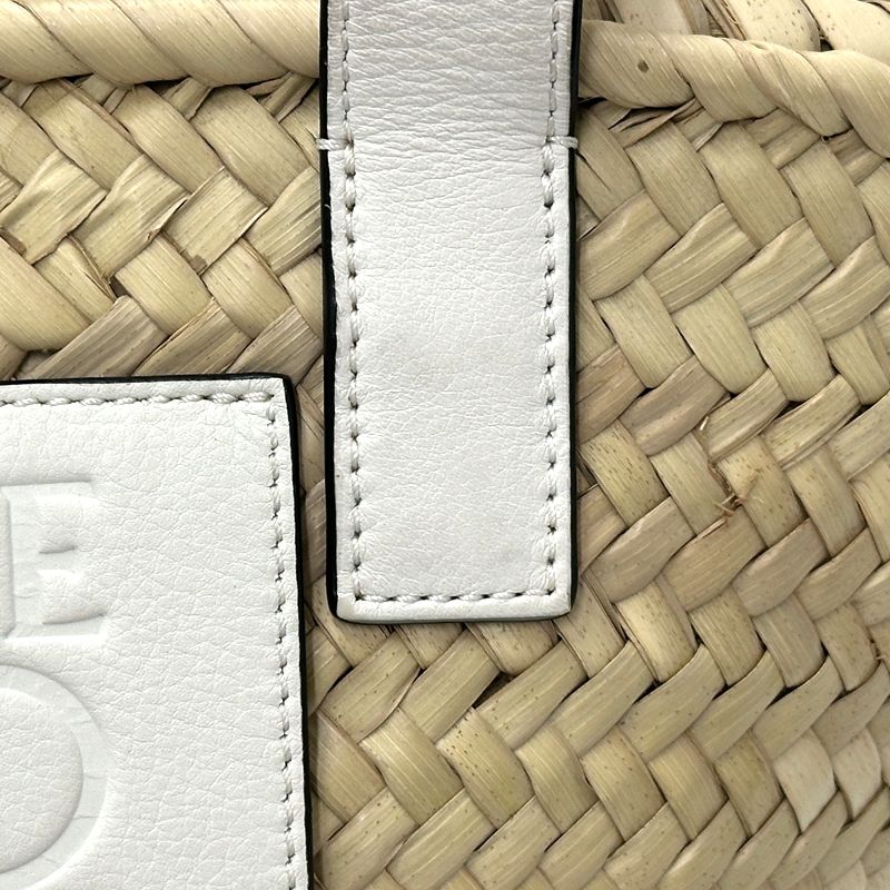 Loewe Bag Women's Brand Anagram Tote Leather Palm Leaf Basket Bag Small White