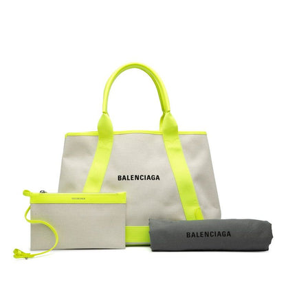 Balenciaga Navy Cabas Su M 581292 Beige Yellow Canvas Women's Balenciaga