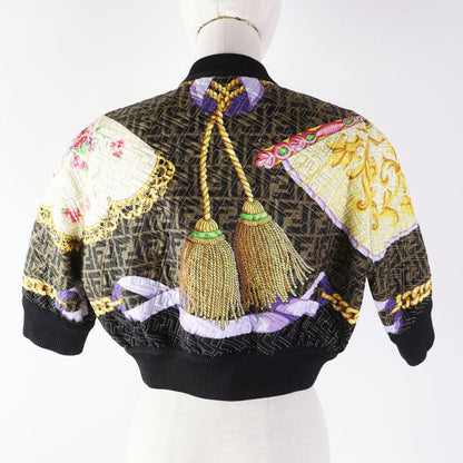 Fendace Fendi Versace 22SS Fj7258 Silk FF Logo Baroque Pattern Blouson Blackish