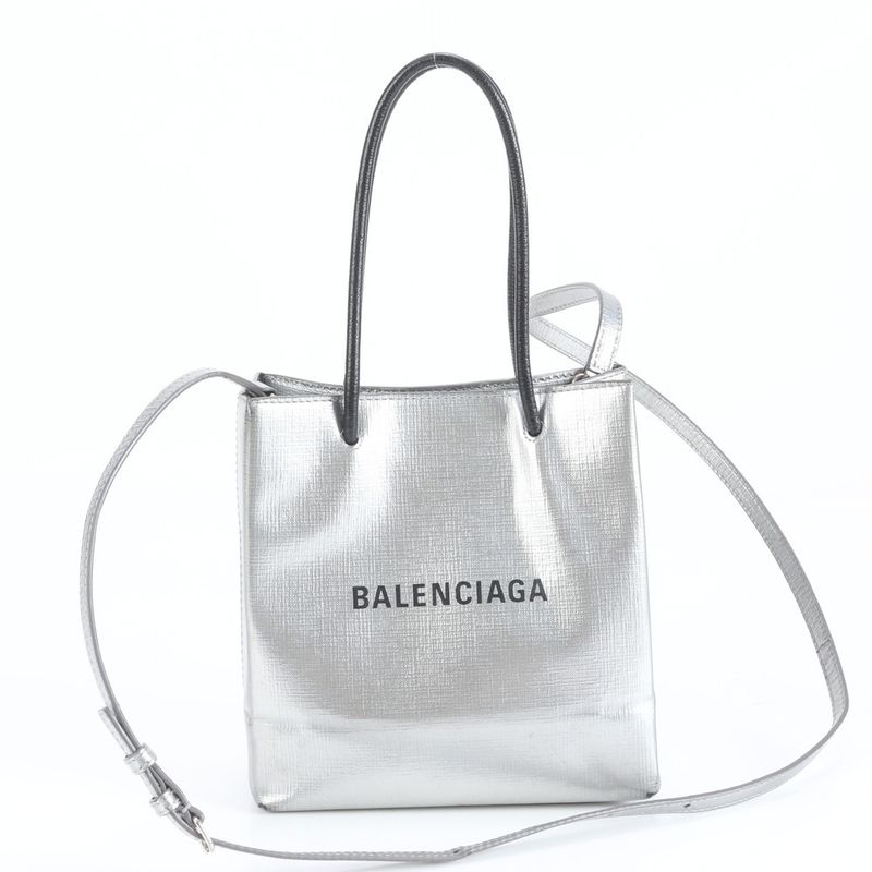 Balenciaga Shopping Tote XXS Leather 2WAY Shoulder Bag Crossbody Silver 597858
