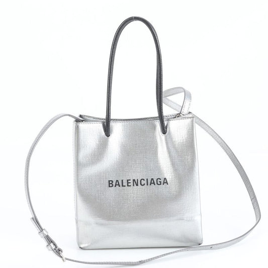 Balenciaga Shopping Tote XXS Leather 2WAY Shoulder Bag Crossbody Silver 597858