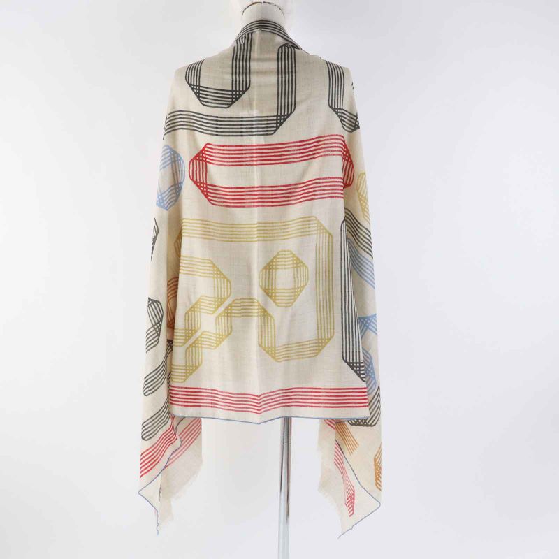 Hermes Les Rubans D'Hermes Ribbon 100% Cashmere Stole Beige Multi With Box