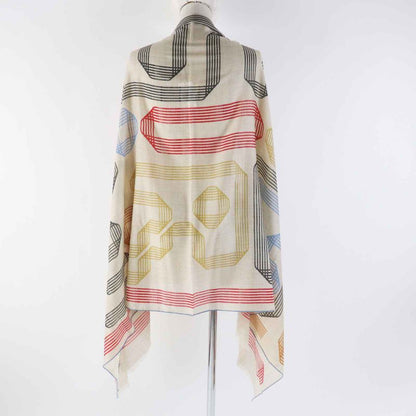 Hermes Les Rubans D'Hermes Ribbon 100% Cashmere Stole Beige Multi With Box