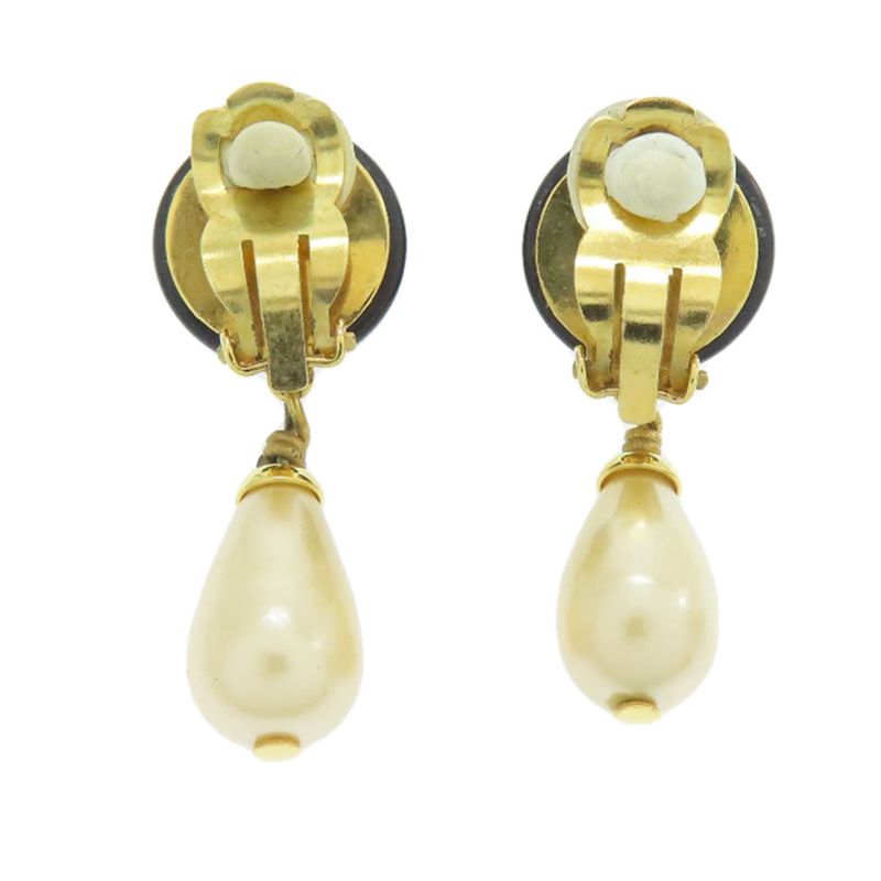 Chanel Coco Mark Faux Pearl Earrings Plastique GP Ladies
