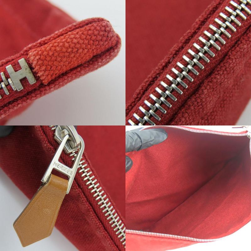 Hermes Pouch Bora Cotton Leather Bordeaux Enji Silver Hardware Flat Multi Pouch