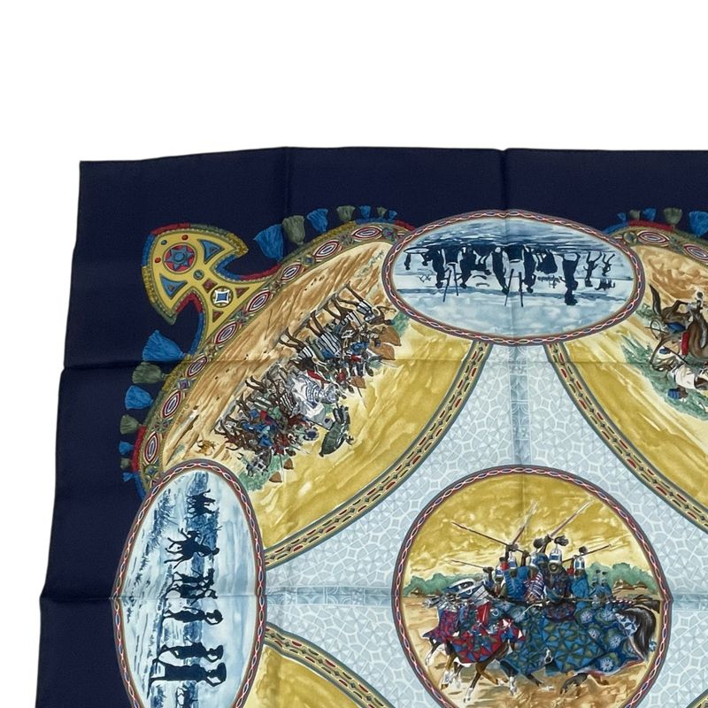 Hermes Carre 90 Scarf Silk Cavaliers Peuls Poole Horseman Navy With Box