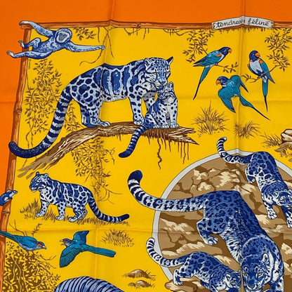Hermes Carre 90 Tendresse Feline Wild Gentleness Scarf Silk Orange